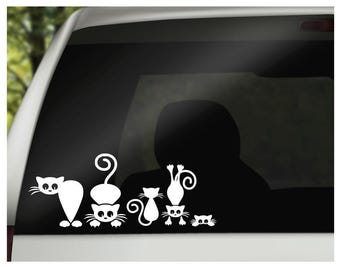Silly Cat Family Car Decals: Waterproof Vinyl Window Stickers