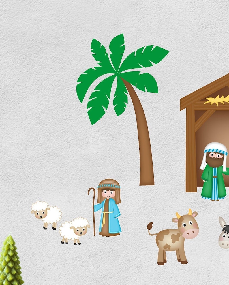 Christmas Wall Decal Holiday Wall Decor Manger Scene Decals Etsy