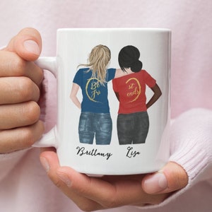 Personalized Best Friend Ceramic Coffee Mugs, Custom Friendship Gift in 2 Sizes
