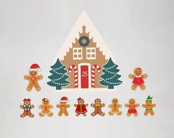 Gingerbread Family Christmas Wall Decal: Holiday House Fabric Sticker