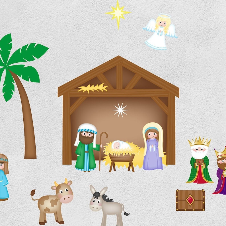 Christmas Wall Decal Holiday Wall Decor Manger Scene Decals Etsy