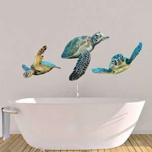 Sea Turtle Decals, Wall Decals, Bathroom Stickers, Bathroom Decor, Turtle Decal, Ocean Life Decor, Tropical Decor, Coastal Wall Decals