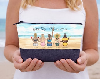 Girls Weekend Cosmetic Bag, Personalized Linen Travel Case