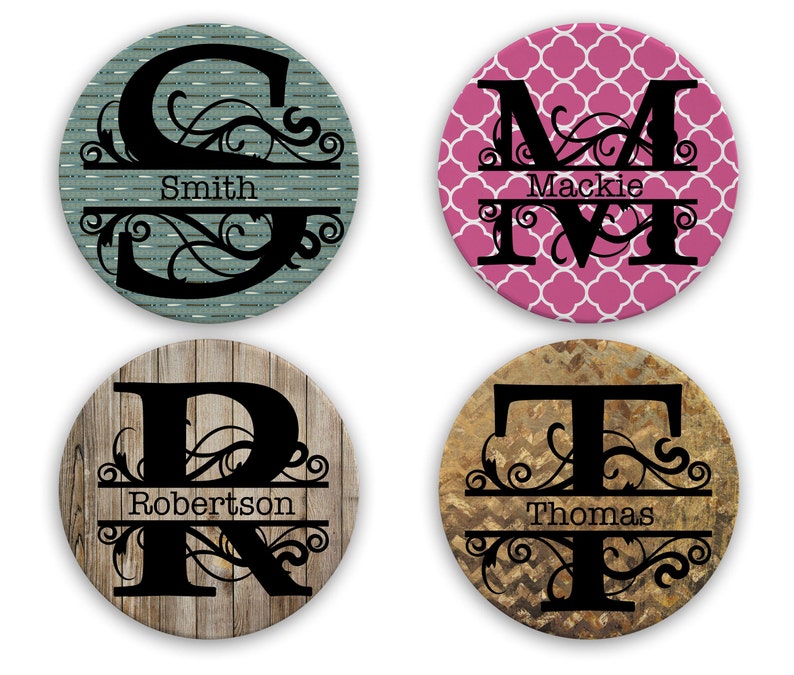Custom Monogram Sandstone Coasters For Table Top Protection Personalized Wedding Gift Cork Back Coasters Gift set Family Name Coasters