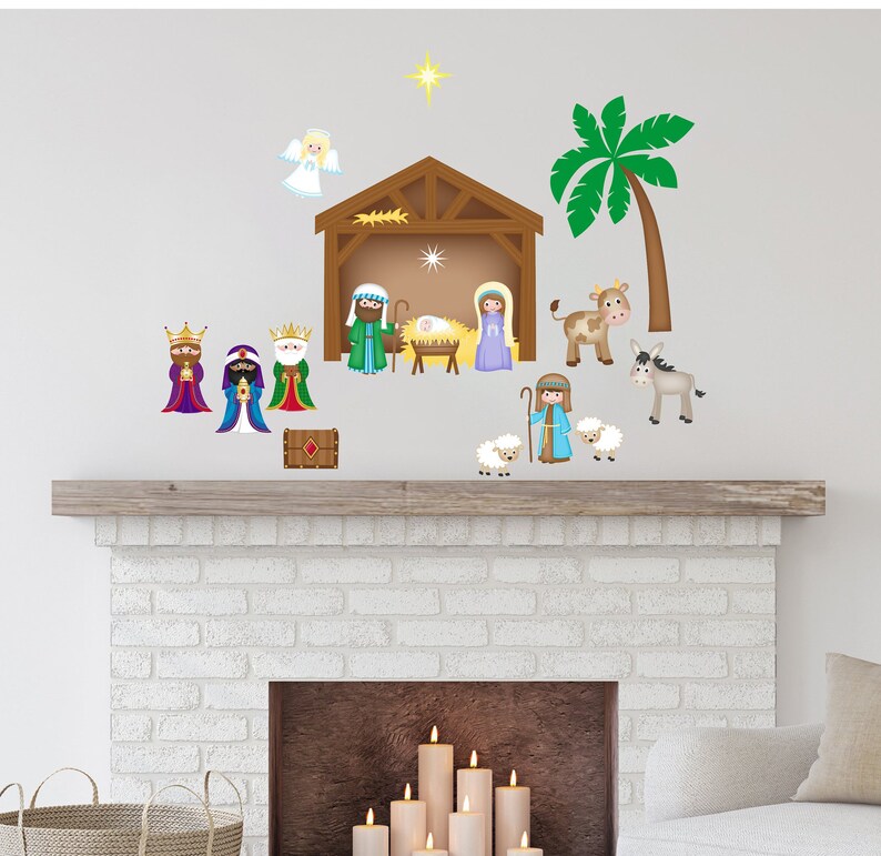 Christmas Wall Decal Holiday Wall Decor Manger Scene Decals Etsy