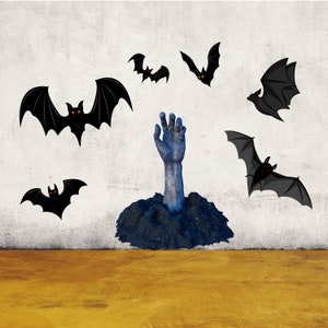 Halloween Wall Decals: Creepy Hand & Bat Stickers, Spooky Party Decor
