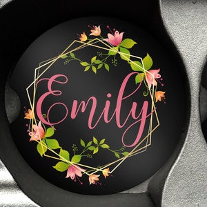 Personalized Car Coasters: Floral Geometric Sandstone Coasters (Set of 2)