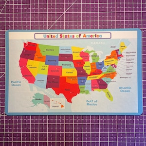 USA Tischset für Kinder, Amerika Karte, Lehraktivitäten, Lehrer Werkzeuge, Homeschool Werkzeuge, rutschfeste Tischsets, Kinder Tischset