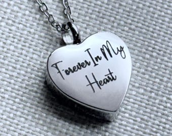 Cremation Engraved Heart Necklace, Urn Memorial Pendant, Stainless Steel Jewelry