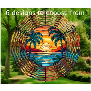 Tropical Stained Glass Wind Spinner: Palm Tree Yard Art