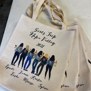 Custom Linen Tote Bags, Personalized Girls Trip Bag