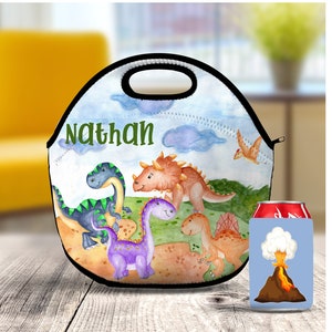 Personalized Dinosaur Lunch Bag: Kids Neoprene Tote, School Snack Bag