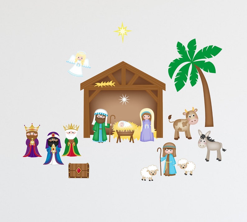 Christmas Wall Decal Holiday Wall Decor Manger Scene Decals Etsy