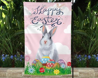 Easter Bunny Garden Flag, Vivid Colors (12x18 Inches, Double Sided)
