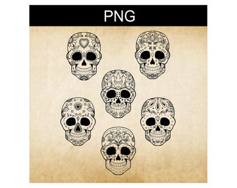 Sugar Skull PNG Bundle: Digital Clip Art, Sublimation (Digital Download)