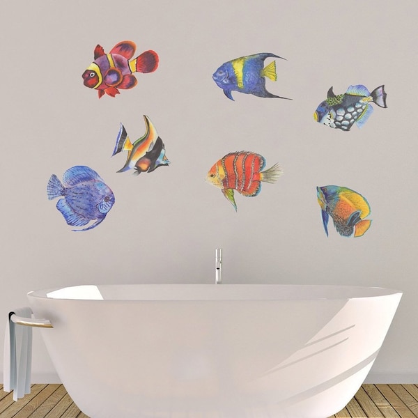 Tropical Fish Wall Decals, Removable Wall Decal, Tropical Decor, Fabric Wall Stickers, Coastal Decor, Fish Decal, Ocean Fish Lovers Gift
