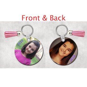Custom Photo Keychain: Double Sided Personalized Keyring, Gift for Mom, Leather Tassel Optional