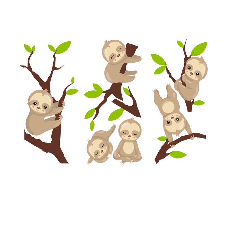 Baby Sloths Decals Nursery Wall Sticker Tree Branch Decal Etsy