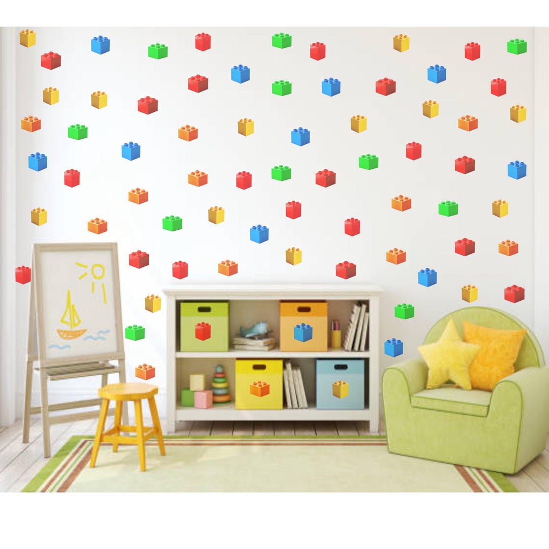 Kids Room Building Block Decals, Bright Colors (reusable & Removable ...