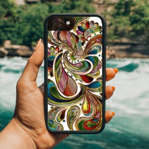 Paisley Jewel Tone Phone Case: Black Rubber, Shock Resistant