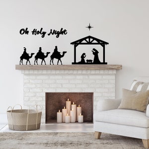 Manger Scene Fabric Wall Decal: Christmas Nativity Silhouette