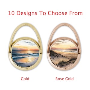 Beach Sunset Phone Ring Stand: Gold or Rose Gold Grip
