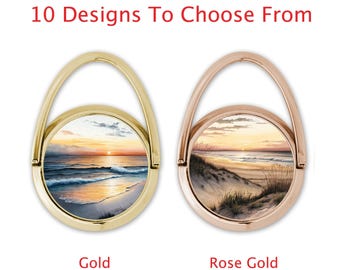 Beach Sunset Phone Ring Stand: Gold or Rose Gold Grip