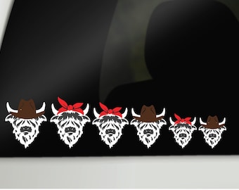 Highland Cow Family Car Decals: Customizable Vinyl Stickers