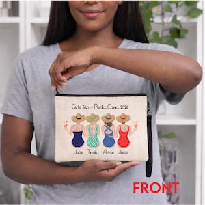 Personalized Linen Cosmetic Bag: Girls Trip Gift, Custom Toiletry Bag