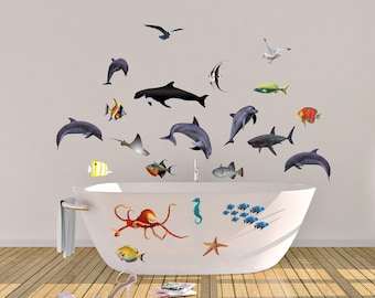 Reusable Sea Life Wall Decals: Tropical Ocean Fabric Stickers