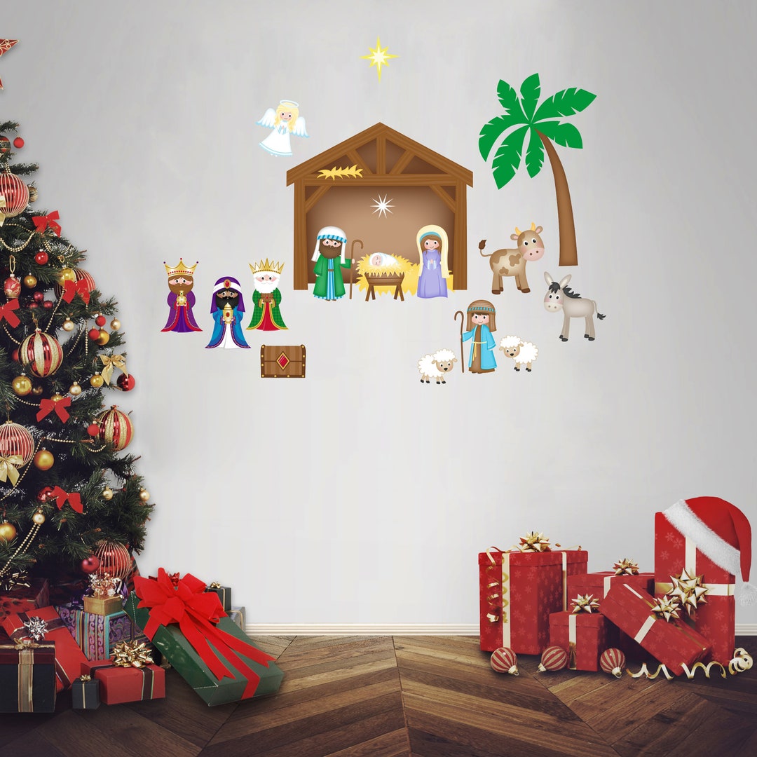Christmas Wall Decal, Holiday Wall Decor, Manger Scene Decals, 3 Wise Men, Mary and Joseph, Baby