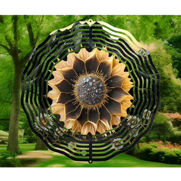 3D Wind Spinner, Gold Sunflower, Floral Wind Spinners, Yard Art, Garden Decorations, Metal Lawn Ornament, Sunflower Lover Gift, Porch Decor