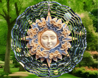 Spinner 3D soleil : oeuvre d'art en métal céleste, décoration de porche