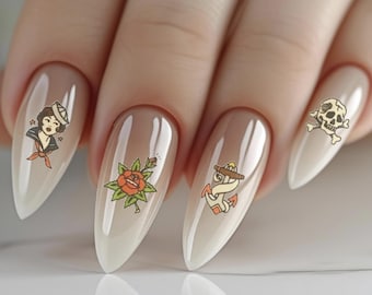 Old School Tattoo Nail Stickers, 156 Waterslide Nail Decals