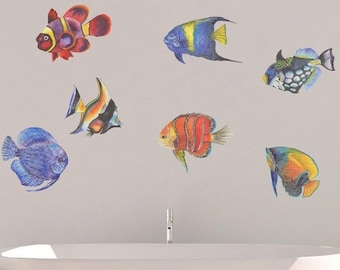 Tropical Fish Wall Decals: Watercolor Ocean Fabric Stickers