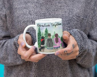 Custom Adventure Mug: Personalized Hiking Couple & Pet Coffee Cup