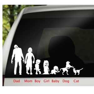 Calcomanía de vinilo para ventana de coche con la familia zombi, pegatinas personalizadas para tu familia