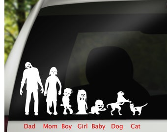 Zombie Family Decal, Car Window Decals, Family Car Stickers, Car Accessories, Zombie Lovers Gift, New Car Gift, Funny Car Decals, Family Car