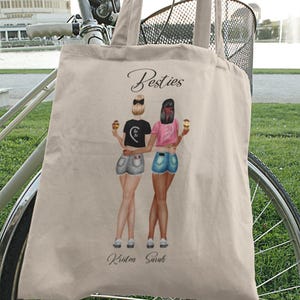 Personalized Best Friends Linen Tote Bag, Girls Trip Gift
