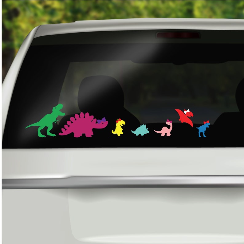 Dinosaur Family Car Window Vinyl Decals, Car Family Stickers, Dinosaur lovers birthday gift, Car Family Window Cling, Car Window Sticker image 4