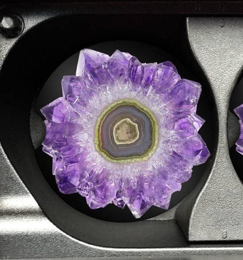Geode Car Coasters: Purple Sandstone Drink Holders (Set of 2) image 1