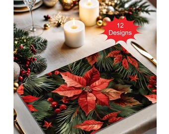 Christmas Poinsettia Placemats, Holiday Home Table Decor