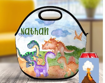 Dinosaur Lunch Bag for Kids - Neoprene, Insulated, Personalized Tote