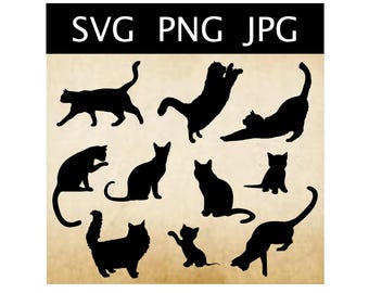Cat Silhouette SVG Bundle: Digital Art for Sublimation (Digital Download)
