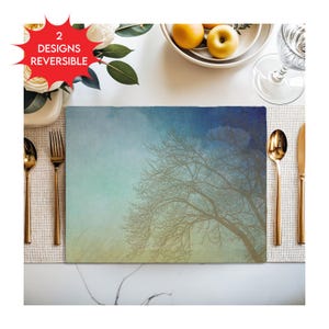 Reversible Linen Placemat: Tree & Plaid Design, Machine Washable