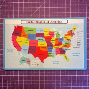 USA Map Placemat for Kids: Educational Geography Learning
