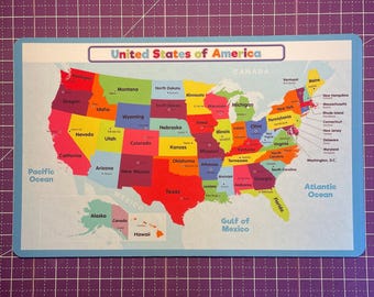 USA Map Placemat for Kids: Educational Geography Learning