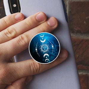 Phone Grip: Moon Phase Art - Boho Style with Space Background