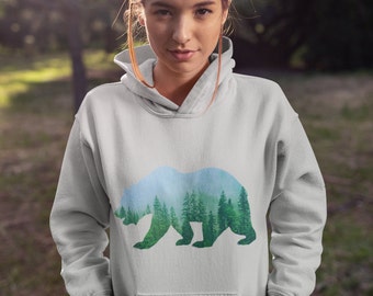 Hooded Sweatshirt, Woodland Bear, Graphic Hoodie, Boho Hippy Clothes, Free Spirit Clothes, Womens Clothing, Mens Clothing, Nature Lovers Gif