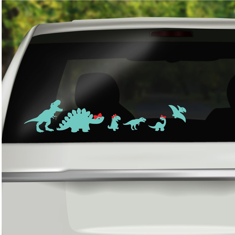 Dinosaur Family Car Window Vinyl Decals, Car Family Stickers, Dinosaur lovers birthday gift, Car Family Window Cling, Car Window Sticker image 3